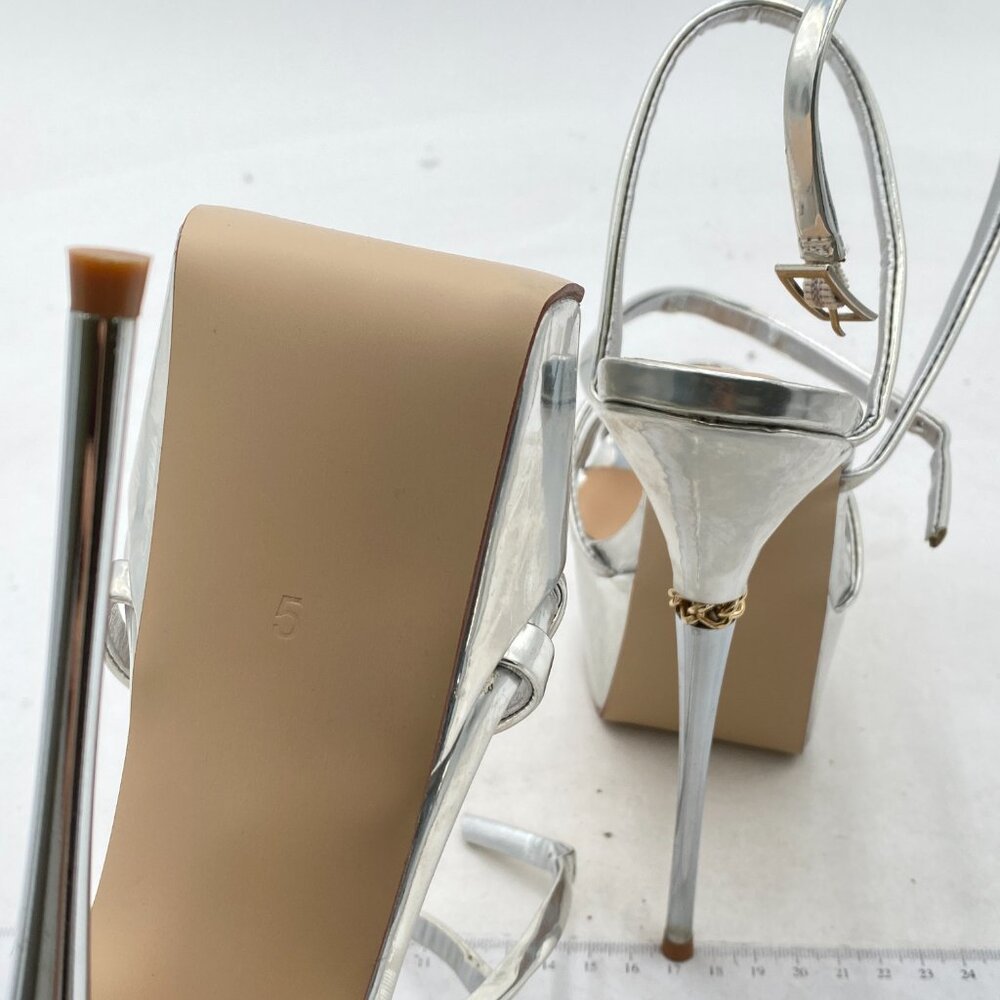 FSJ Sliver Sexy Strappy Open Toe Platform Ankle Strap High Metallic Heel Sandals - Picture 6 of 8